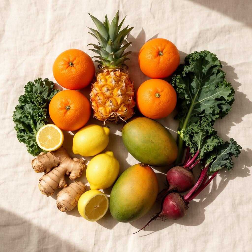 Fresh fruits and vegetables for juicing